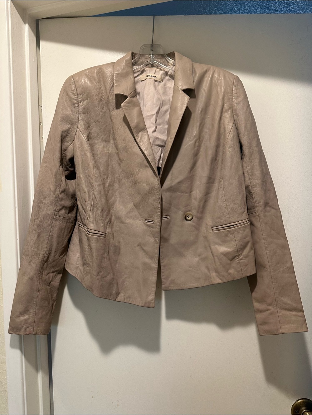 J Brand Taupe Leather Blazer 100% Lamb Leather Cropped Jacket Size Small
